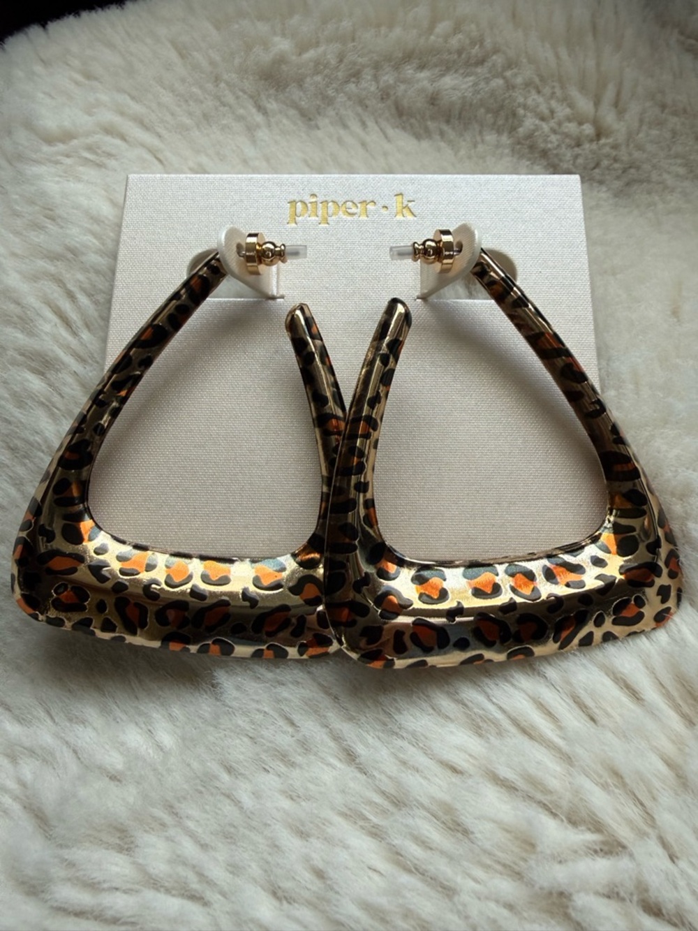 Piper K Leopard Print Triangle Hoop Earrings - New, Tin/Metal Like